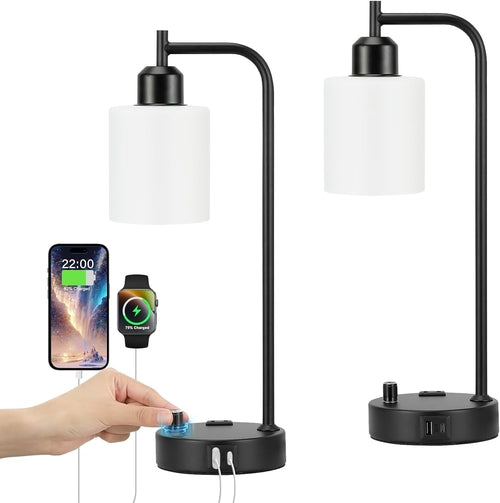 Industrial Black Dimmable Bedside Lamps With USB Ports