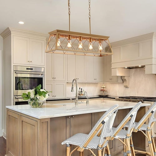 Modern Farmhouse Chandelier Light Fixtures,5-Lights Gold Linear