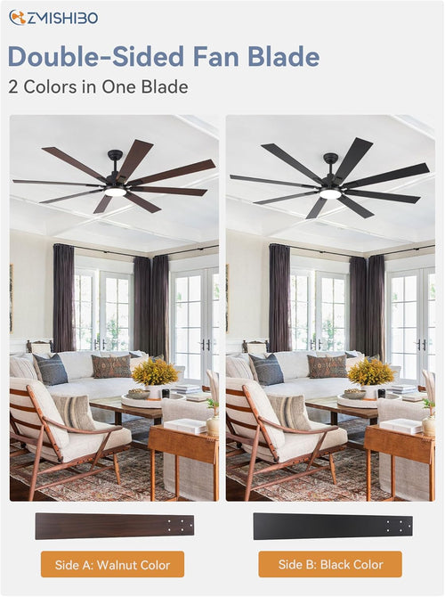 72 Inch Large Ceiling Fans with Lights and Remote, Indoor/Outdoor